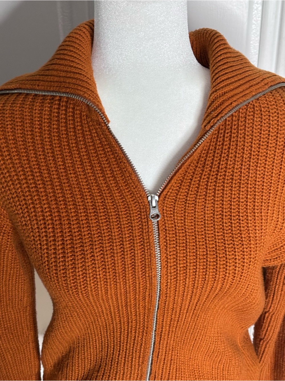 Everlane Organic Cotton Ribbed Zip-Up Sweater Jacket XXS Rust Brown - Picture 2 of 12
